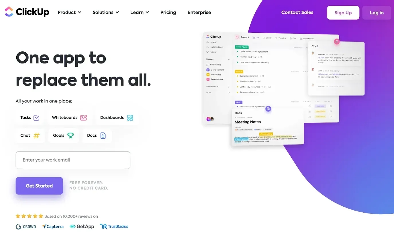 clickup homepage for collaboration software