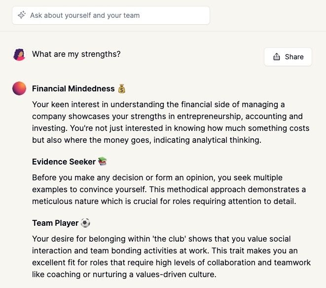 Ask Marlee our AI coach, "What are my strengths?"