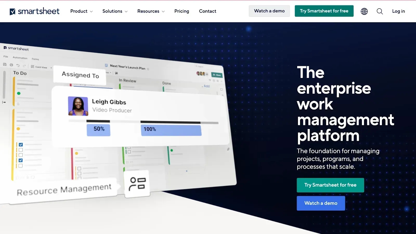 smartsheet home page for collaboration software