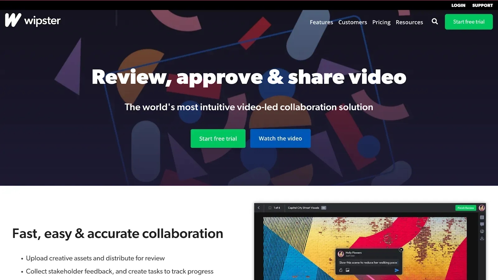 wipster home page for team collaboration software
